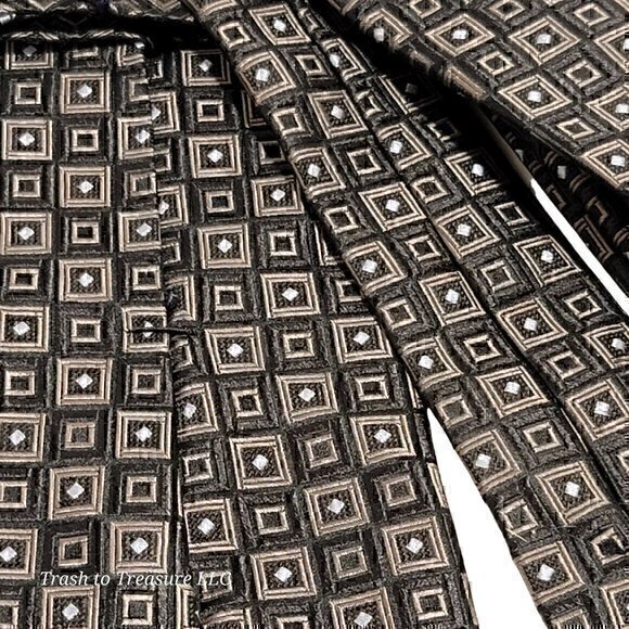 Daniel Cremieux Silk Tie Black Hand Tailored Square Geometric Print - Picture 4 of 7